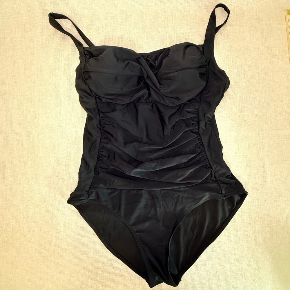Ekouaer Womens Black Ruched Tummy Control One Piece Swimsuit XXL Sweetheart Neck